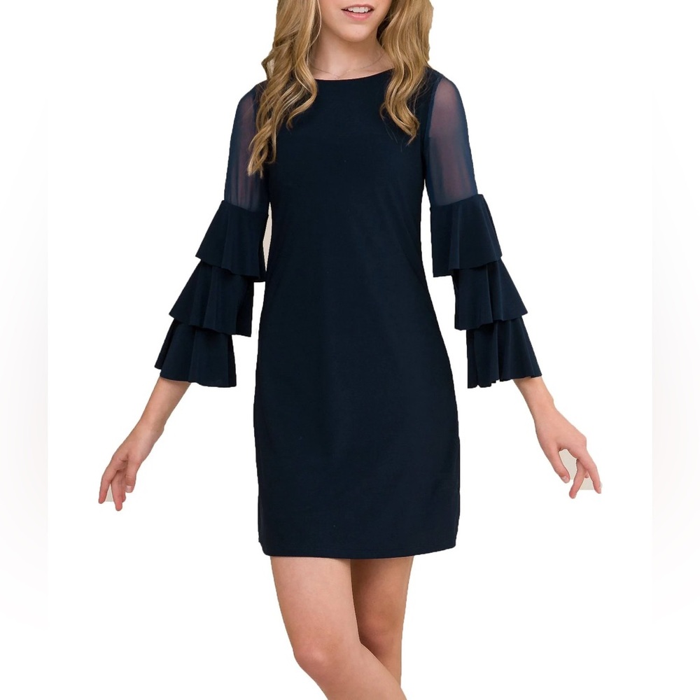 NWT Un Deux Trois Navy Blue Girls Dress Size 12